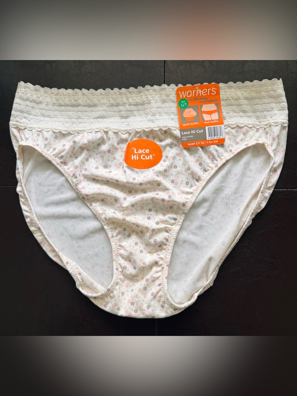 Warners~Hi Cut Panty~Microfiber With Lace~ Size 7/L ~5109J~New With Tags